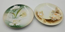 RS Germany Decorative Plates Floral Designs Pair Antique 8 inches