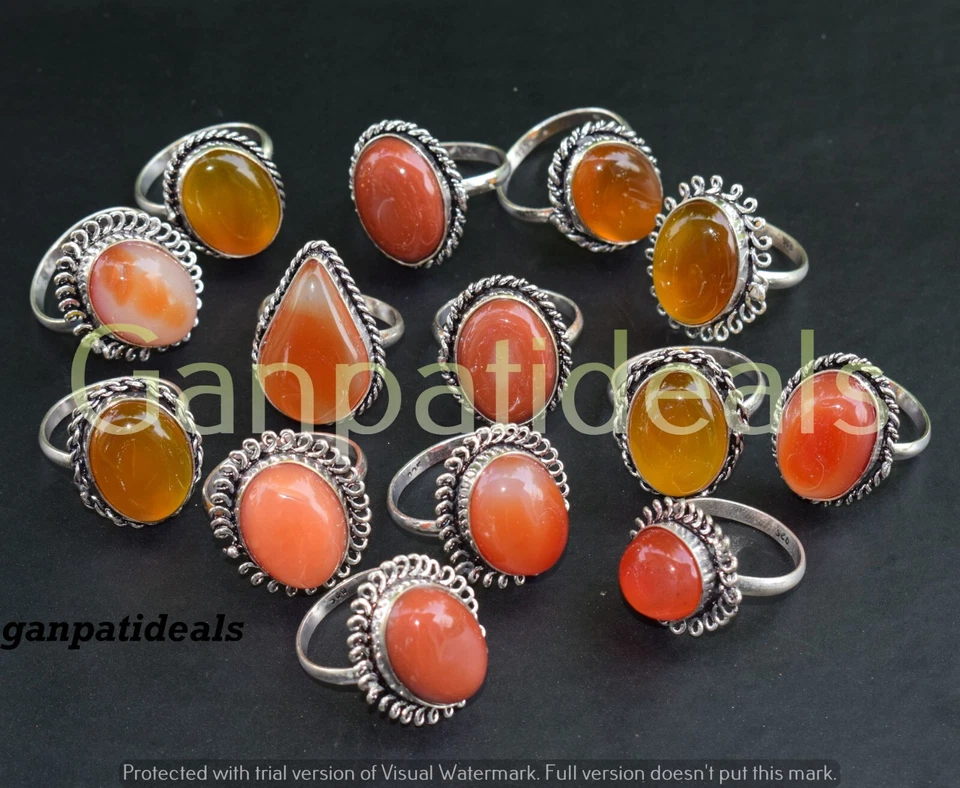 ¡Venta a granel! Lote al por mayor de anillos de piedras preciosas de cornalina enchapados en plata 925 Foto 2 de 4