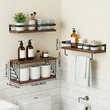 New HomeRust Rustic Floating Bathroom Shelves Over Toilet Wood Metal Towel Bar