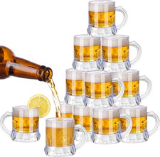 24 Pieces Mini Plastic Beer Mugs 1 Ounce Mini Beer Mug Shot Glasses with Handles
