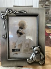 Burnes of Boston Pewter Teddy Bear Picture Photo metal Easel Frame 3.5" x 5"