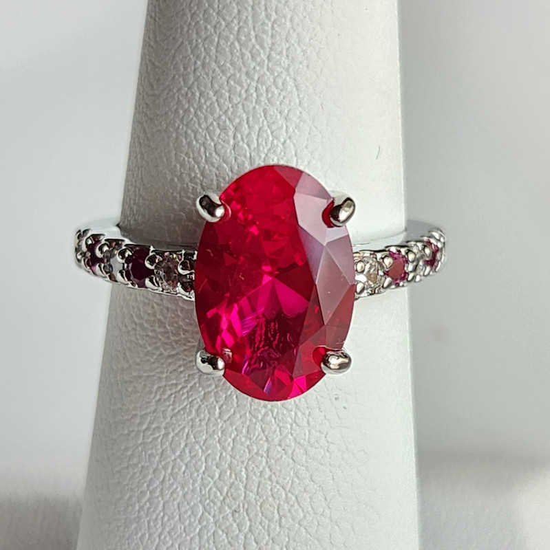 3.5CT Oval Treatment Ruby Cocktail Ring size 8 White Gold-Plated 925 Silve