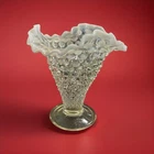 Vintage Fenton Moonstone Hobnail White Opalescent Trumpet Vase Ruffled Edge 6”