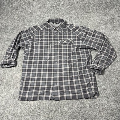 Under Armour Shirt Mens XL Gray Plaid Long Sleeve Snap Front HeatGear Outdoor