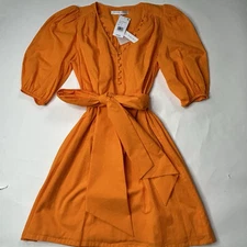 Trina Turk Malina Mini Dress Tie Waist Lined Orange Size Medium