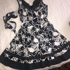 UEC NINE WEST BLACK & WHITE FLORAL A-LINE DRESS SZ 6