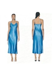 Enza Costa Bias Cut Slip Dress XS 0 Pool Blue Satin Rayon Made in USA