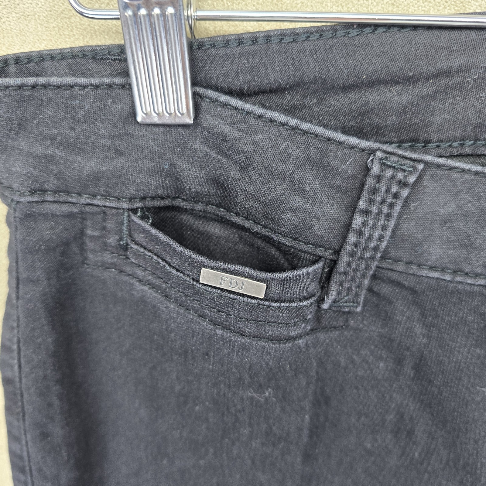 Fdj Womens Black Mid Rise Wide Leg Long Olivia Trouser Pants W/ Pockets Size 8