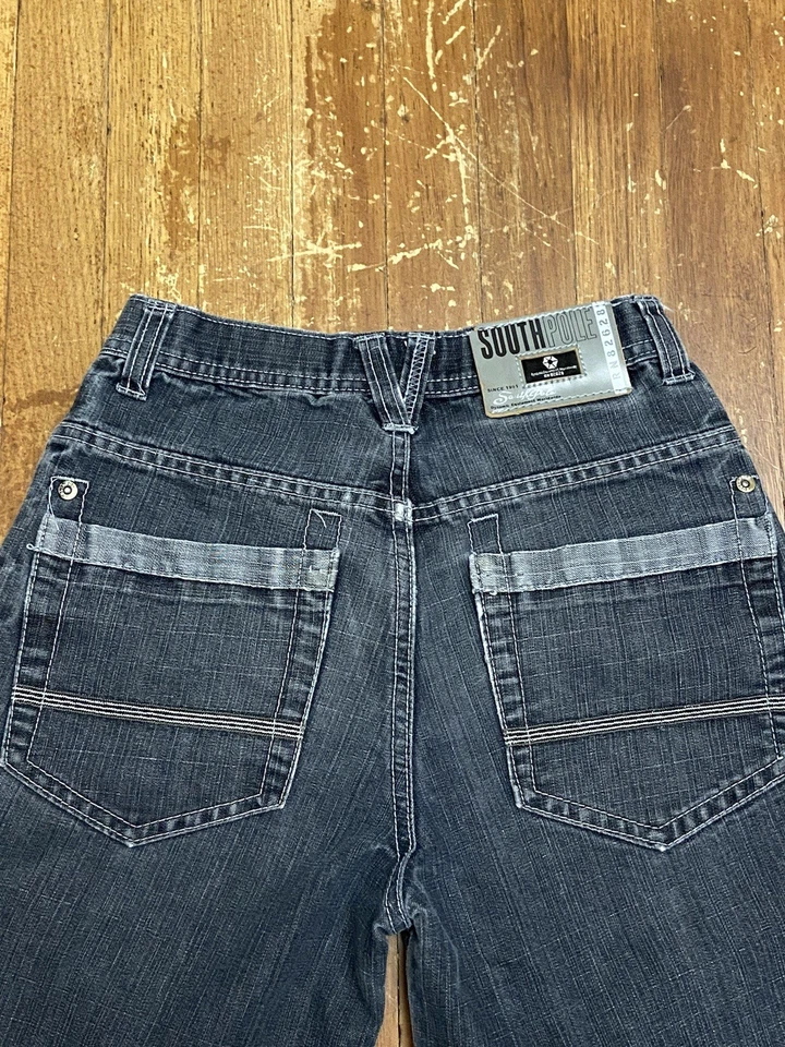 Pantalones cortos vaqueros holgados lavados oscuros vintage Y2K South Pole talla 10 juveniles Foto 3 de 4