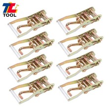 8 Pieces 2" 1000lbs Load Ratchet Tie Down w/ J-Hook for Flatbed Strap Tow Truck
