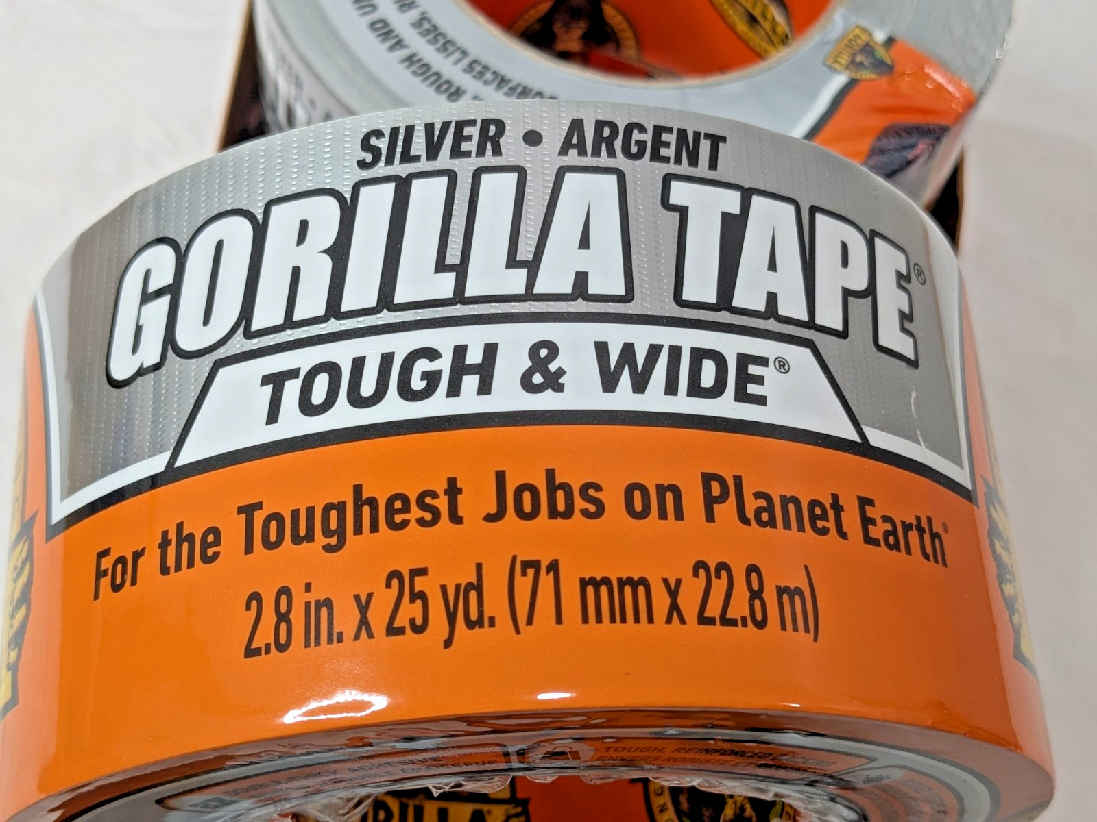 PACK OF 4 Gorilla Tape Silver Tough & Wide Tape 2.8" X 25 yd 105680