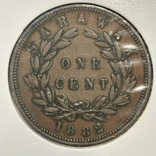 Malaysia Sarawak 1 cent 1882 Charles C. Brooke Rajah KM#6 Bronze aVF B4120