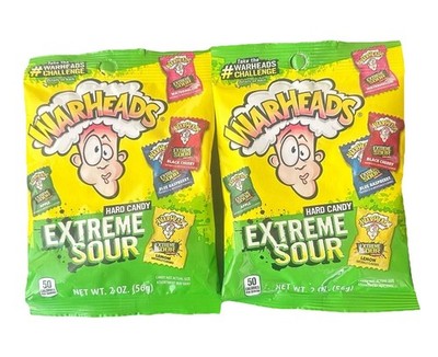 2 x (2 oz) Bags WARHEADS Fruit Flavored EXTREME SOUR Hard Candy Intense Flavor