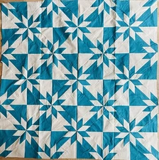 New Cotton PATCHWORK Lap/Crib QUILT TOP, 46" x 46", Hunter's Star, Green Blue #2