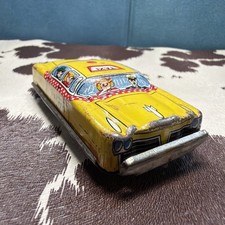 Vintage Tin Litho Taxi Cab Toy Car Yellow Friction Vehicle Japan B2 