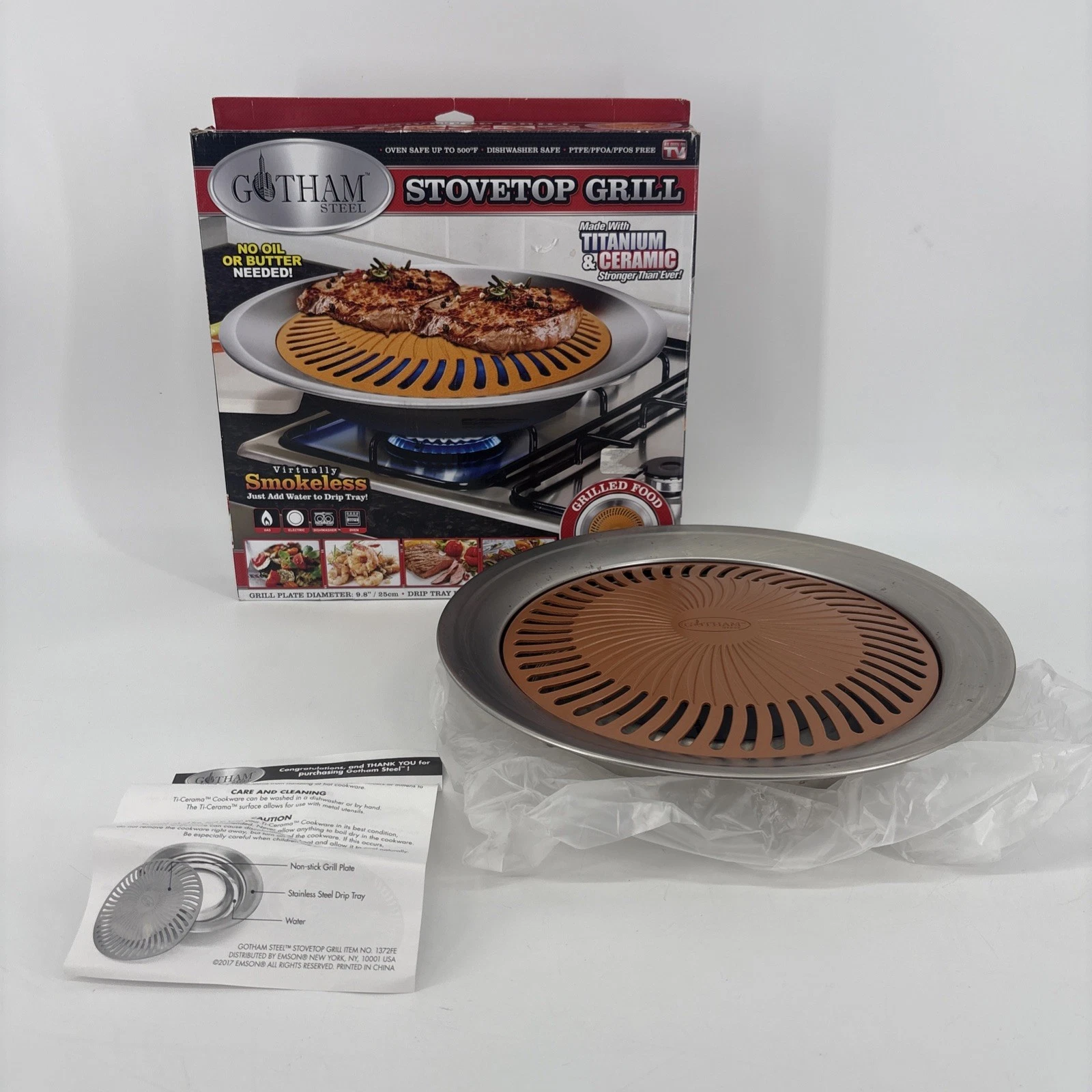 Gotham Steel Stovetop Grill Titanim & Ceramic Nonstick Virtually Smokeless New