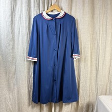 Vintage Lorraine Robe Nightgown Set Womens Medium Blue Red White 60s 70s