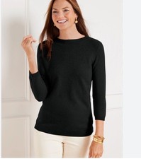 Talbots 2X Pure Cashmere 3/4 Sleeve Crewneck Sweater Black