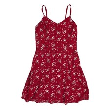 Maurices Red Floral Mini Dress Smocked Back Spaghetti Strap Summer V-Neck Med