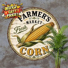 Sweet Corn Farmhouse Harvest Market Sign 8x8 Round Country Grocery Metal Tin Plq