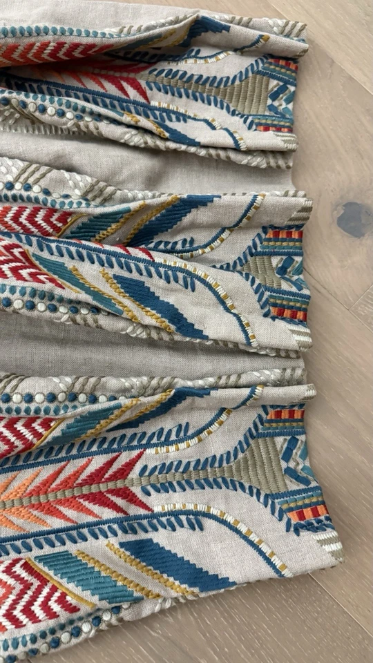 Handmade Blackout 2CurtainPanels Heavy Linen W/ Trebizon Embroidery 24” x 120” - Image 4 of 4