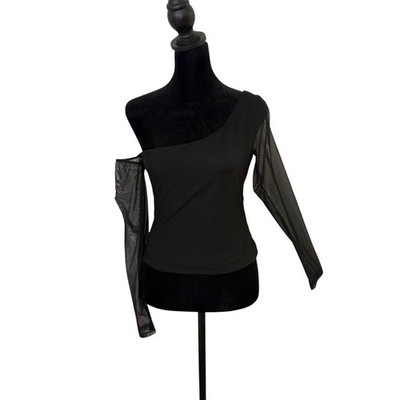 Princess Polly One Shoulder Black Mesh Top Size 4 Whimsigoth Fairy Goth
