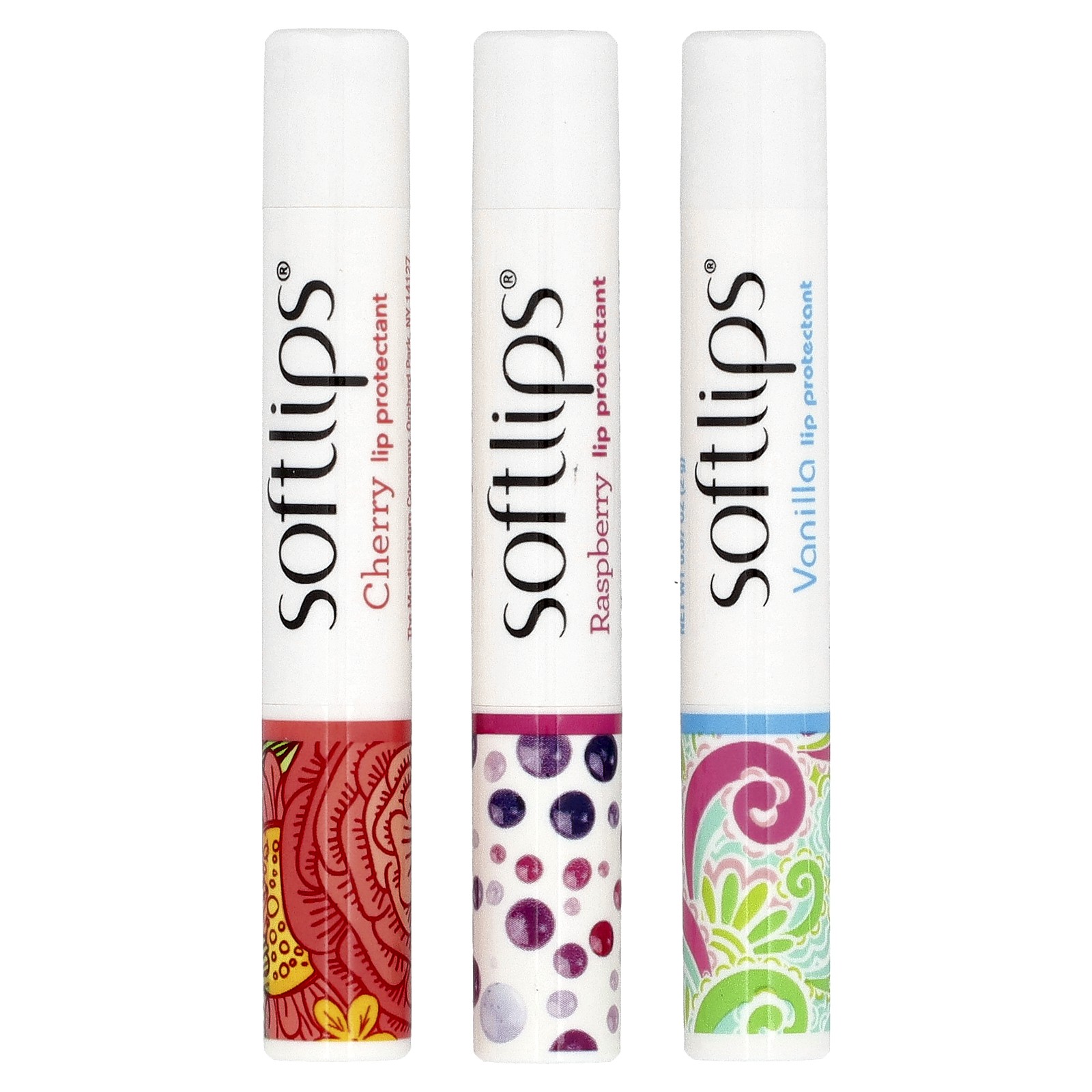 Средство для защиты губ, Вишня, Малина, Ваниль, 3 упаковки, по 0,07 унции (2 г) каждая