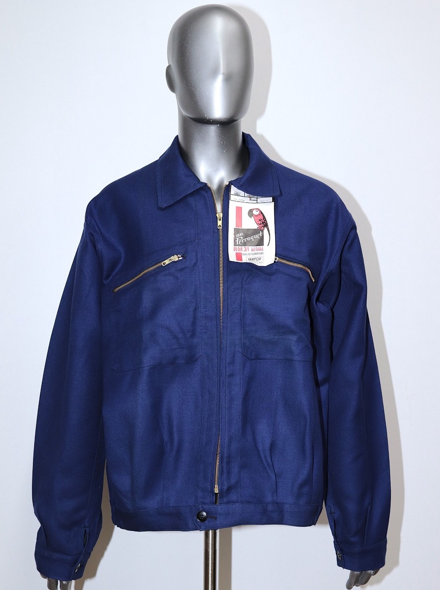 New 1960s Blue Cotton Twill Cyclist Work Jacket AU PERROQUET XL