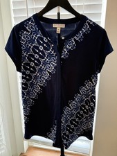  Dana Buchman Women s Top Navy Blue Printed S...