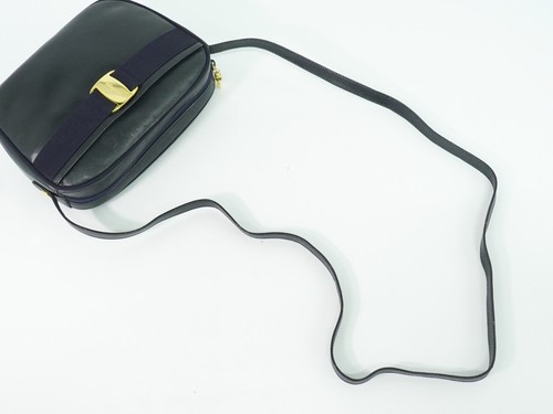 Salvatore Ferragamo Vara Leder Schultertasche Umhängetasche Navy Gold - Bild 4 von 15