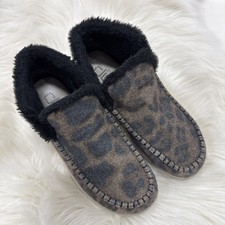 Hey Dude Denny Leoperd print Woman's Faux Fur Lined Slip-On ankle shoes A0003