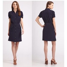 TORY BURCH Black Gennifer Military Utility 100% Silk Mini Dress Women's Size 14