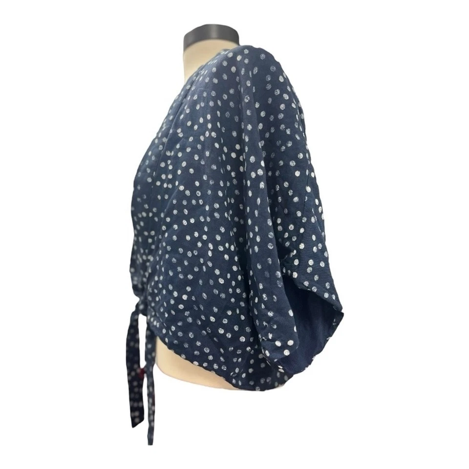 Roxy Kimono Azul Marino Lunares Natación Corbata Frontal Cubierta Top Grande Boho Verano Foto 3 de 4