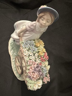 1) Vintage Lladro “Love's Tender Token” Girl Pushing Flower Cart