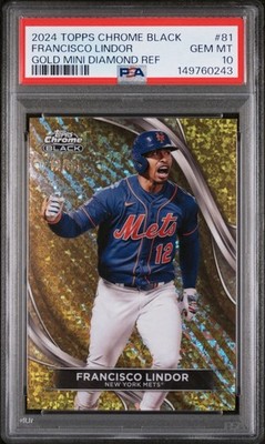 Francisco Lindor 2024 Topps Chrome Black Gold Mini Diamond 12/50 Jersey # PSA 10