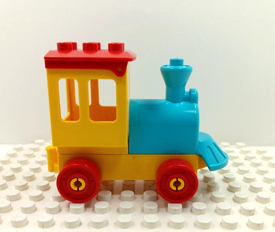 Lego Duplo Small Train w/ base, smokestack w/ cowcatcher & cab teal/yellow/red - Image 3 of 3
