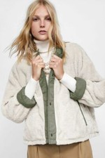 New Zara Discontinued Reversible Quilted Fleece Jacket With Faux Shearling Trims