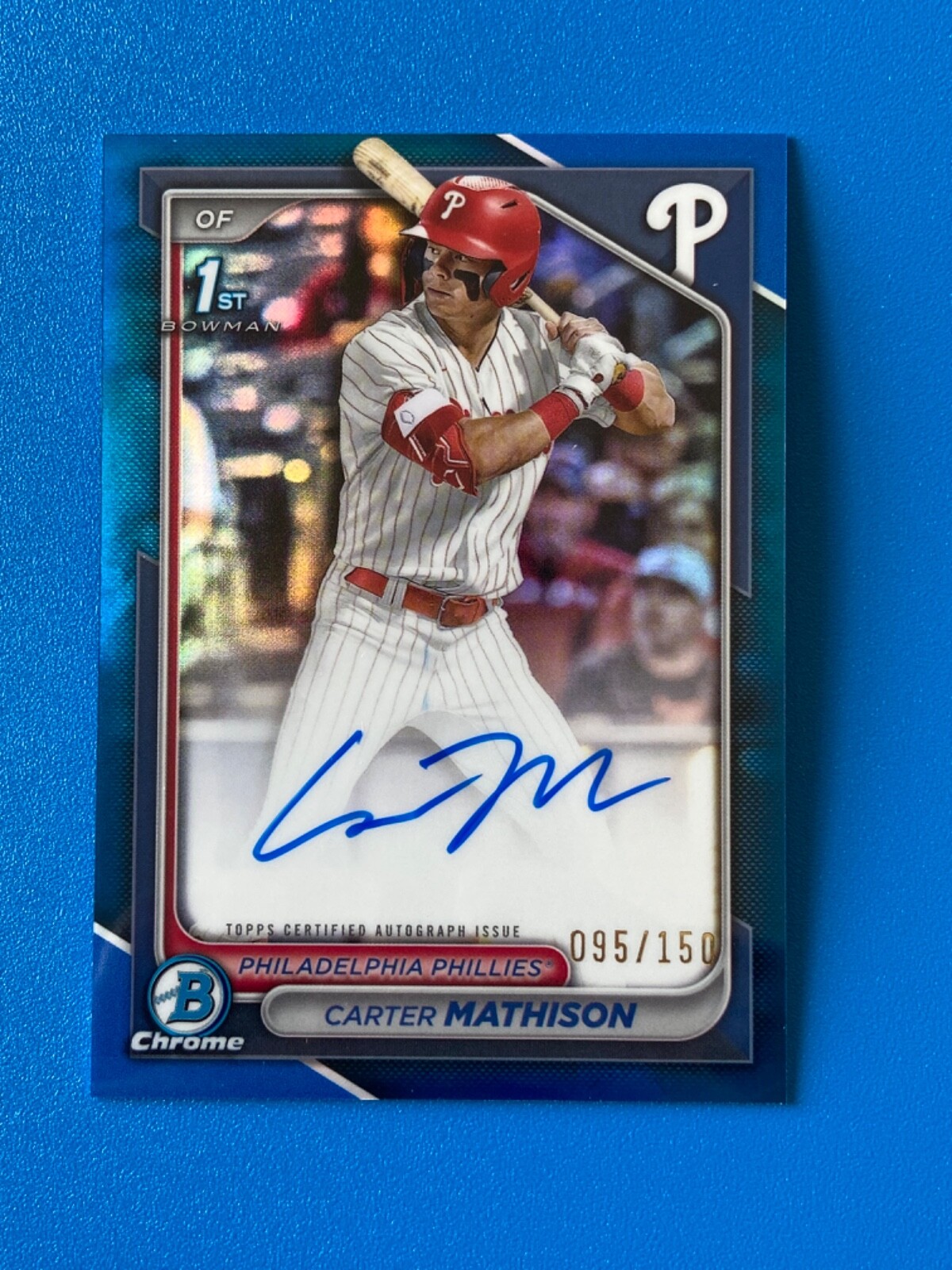 2024 Bowman Draft Chrome Carter Mathison 1st Blue Refractor Auto /150