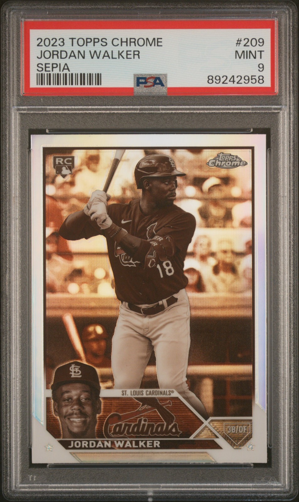 2023 Topps Chrome Jordan Walker Sepia Refractor ROOKIE RC PSA 9 MINT #209 STL