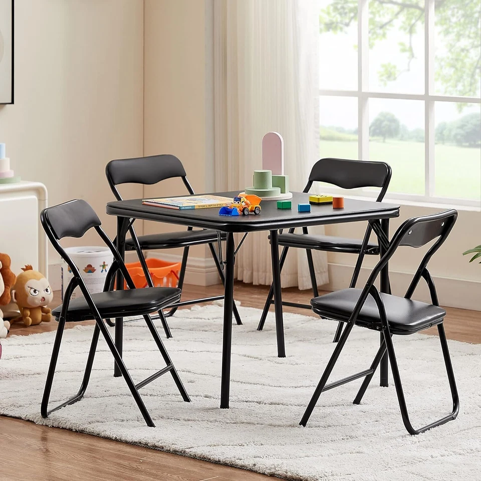 Portable 5 Pcs Kid Folding Card Table and Chairs Set with Soft PU Padded Cushion - Image 4 of 4