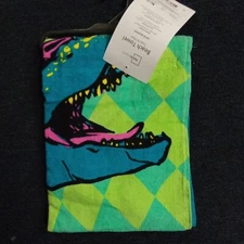 Mainstays Beach Towel 28X60 Green with Skateboard Dinosaur "This is How I Roll"