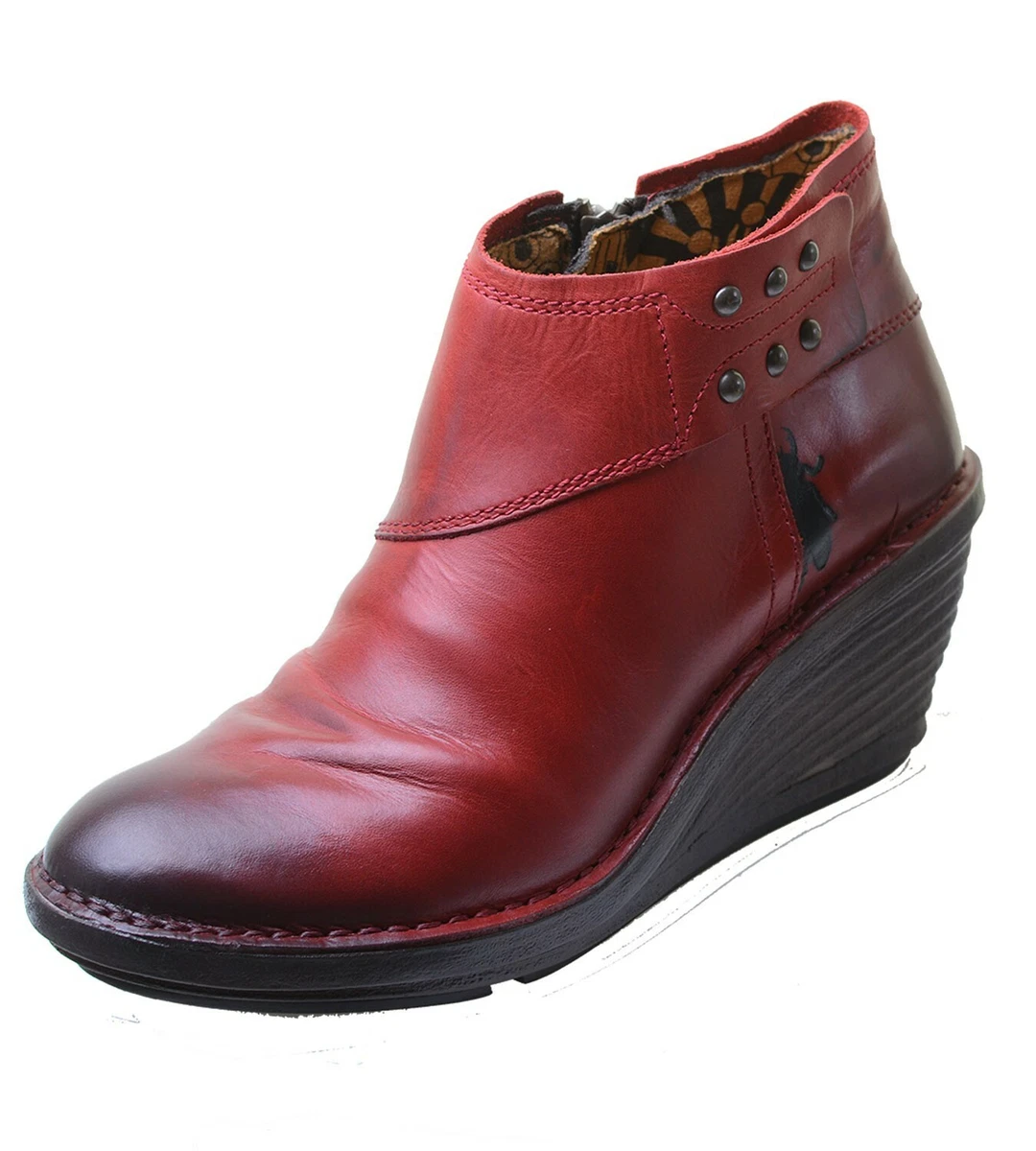 Zapatos Mujer 70er Retro Fly London Dijo Rug Rojo Botines Rojo