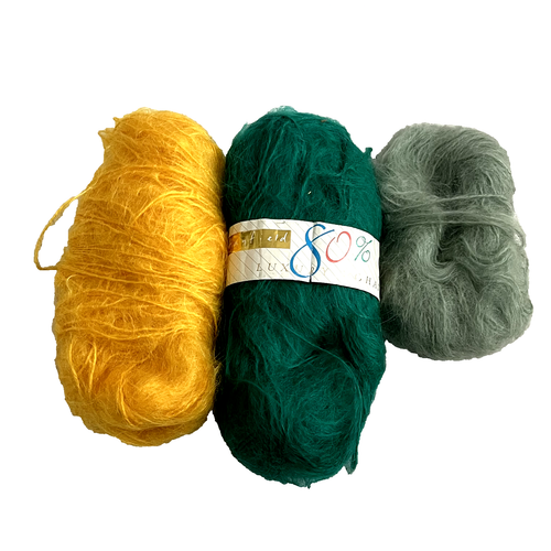 Vintage Wool Mohair Luxury Green & Yellow Lot 112g