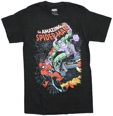 Spider-Man New Adult T-Shirt - Spidey vs Goblin over Web
