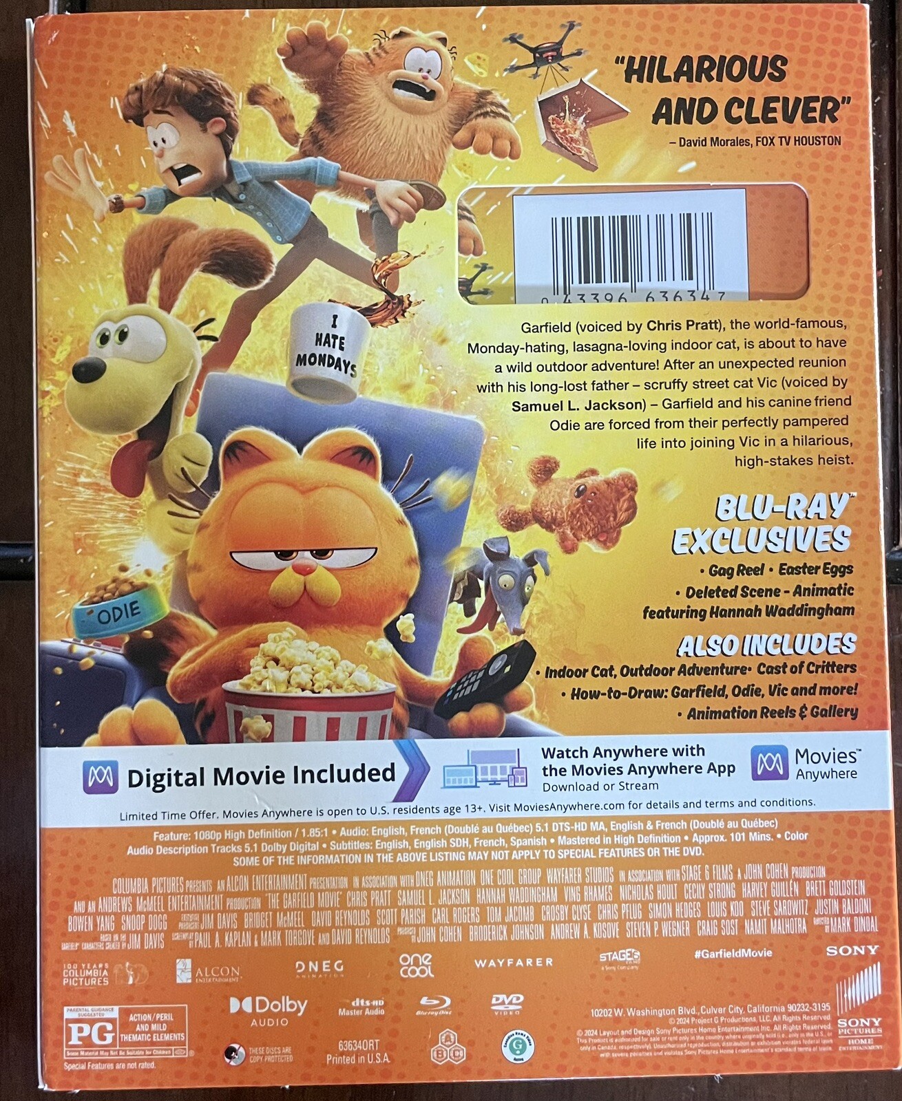 The Garfield Movie 2024 (BLURAY + DVD) W/Slipcover NO DIGITAL CODE