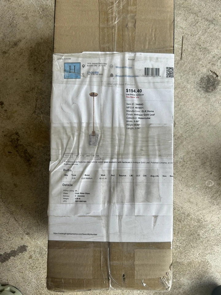 ELK LIGHTING 46180/1 Watercube 1-Light Mini Pendant in Antique Gold Leaf - Image 2 of 2