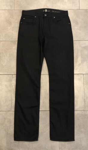 7 Seven For All Mankind The Straight Jeans Mens 32x33 Black Dark Wash Denim - Picture 1 of 8
