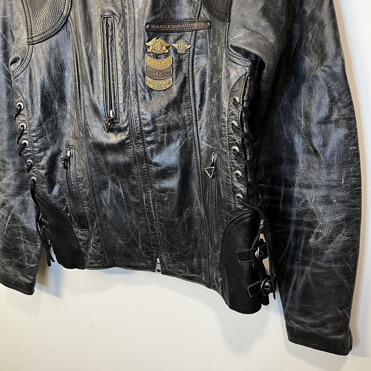 Vintage 80s Harley Davidson Quilted Fringed Leather Motorcycle 