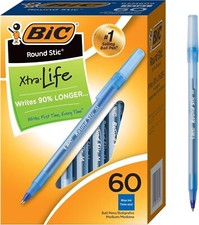BIC Round Stic Xtra Life Ballpoint Pens, Medium 60 Count Pack of 1 , Blue