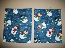 Pair handmade wall quilts/hangings--blue cotton w/snowmen/birdhouses/glitter 